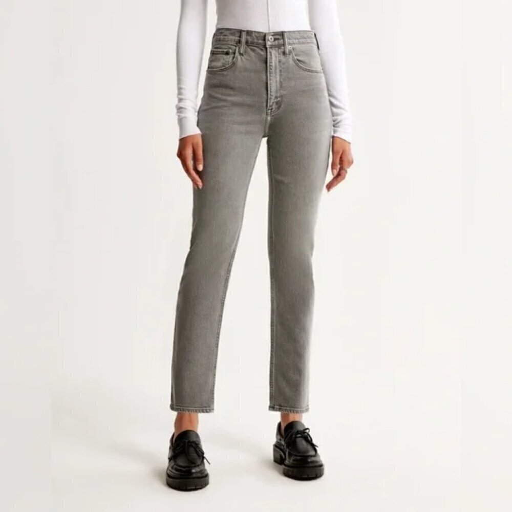 Abercrombie & Fitch The Ankle Straight Ultra High Rise Jeans, Gray/Washed Black